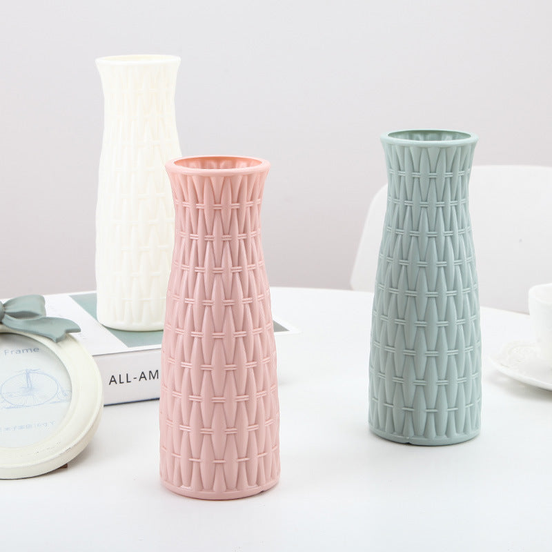 Creative Nordic Plastic Vase – Imitation Rattan & Porcelain Flowerpot for Dry & Wet Flowers