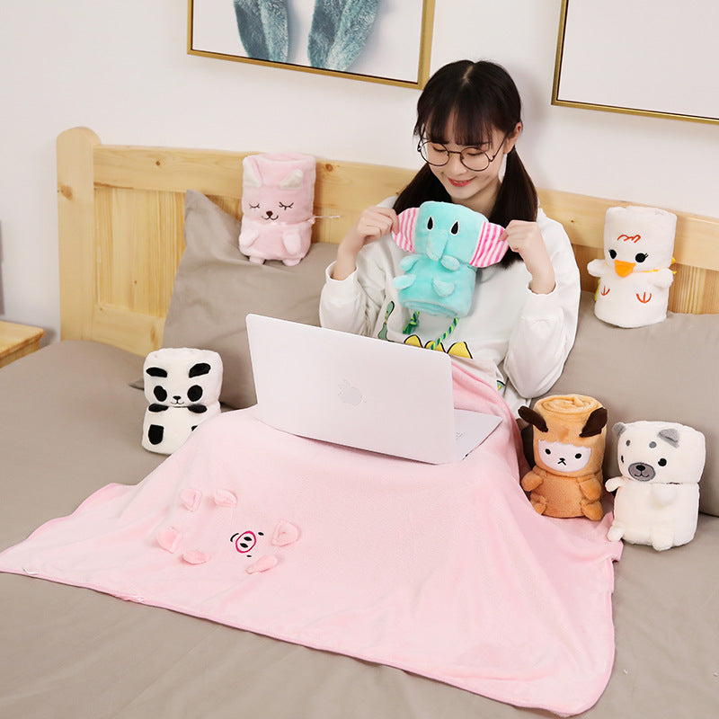 Cute Cartoon Office Nap Blanket with Storage