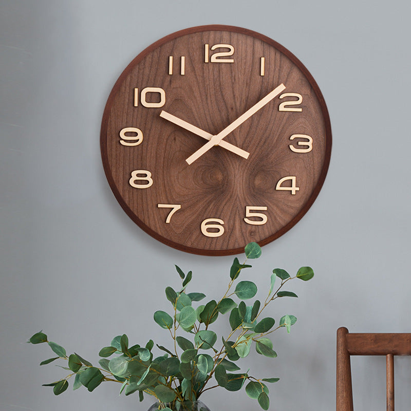 Chinese-Style Wooden Wall Clock for Living Room