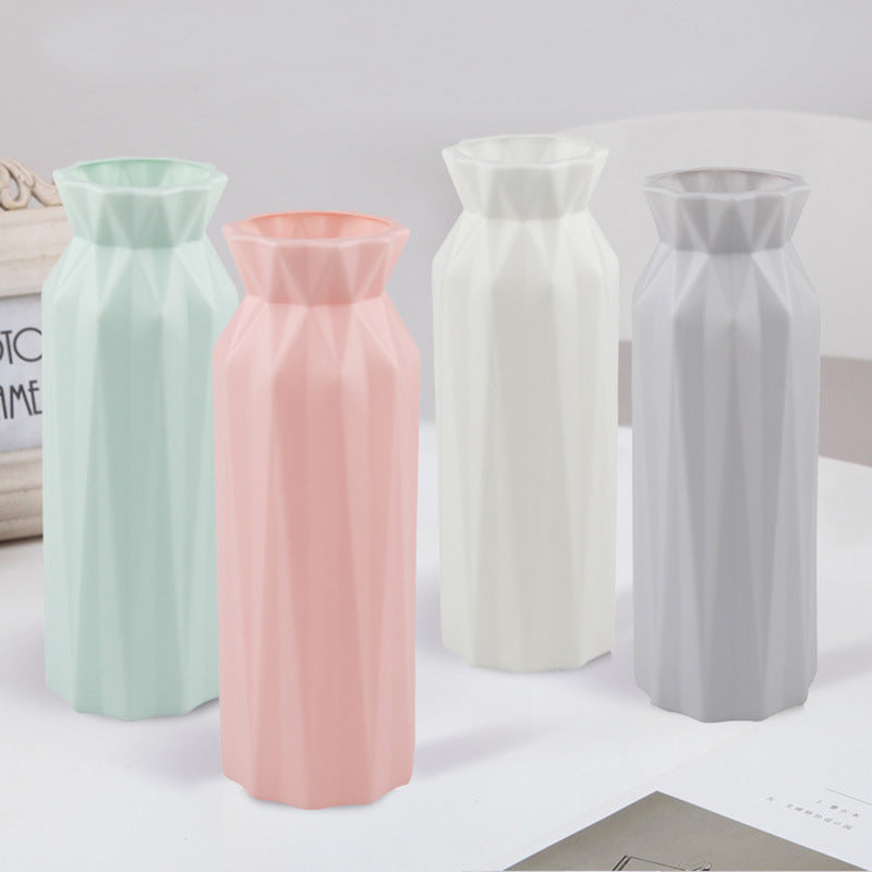 Creative Nordic Round Plastic Vase – Simple, Anti-Fall Imitation Porcelain Flower Pot