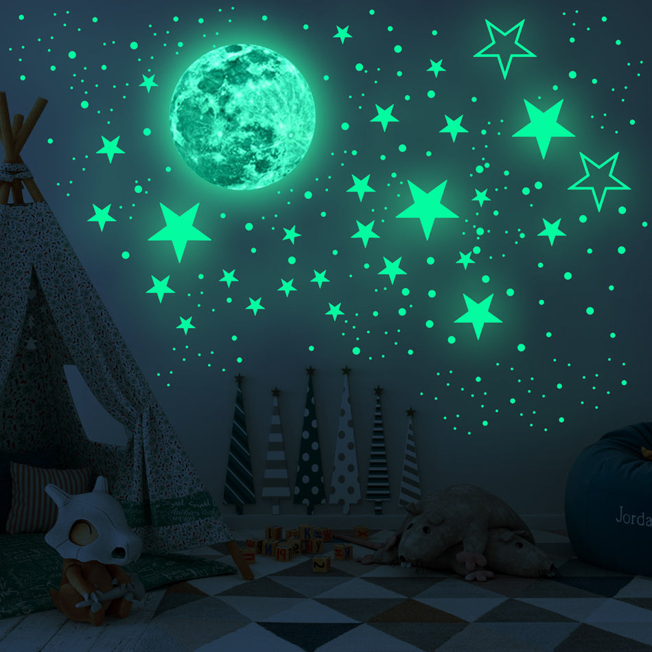 435 Glow-in-Dark Moon & Stars Stickers – Kids' Room Set