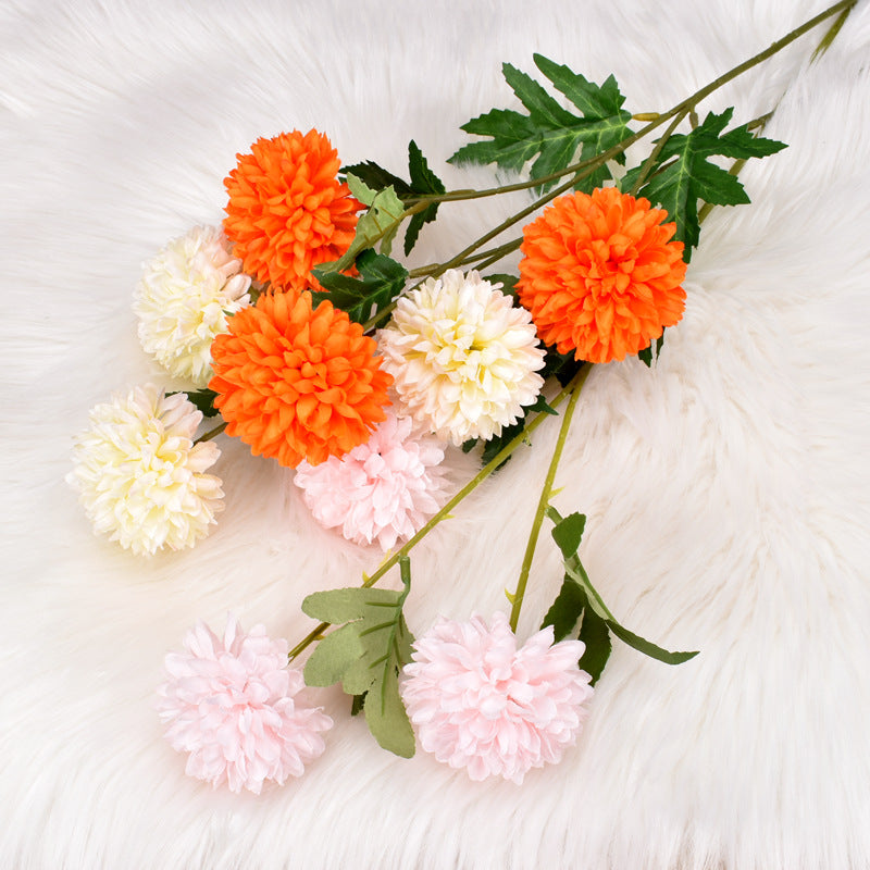 Artificial Dandelion Ball Chrysanthemum – Multicolor 3-Head Faux Onion Ball Flower for Wedding & Table Decoration