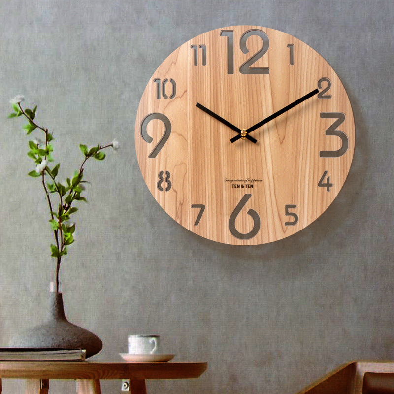 14-Inch Nordic Wooden Wall Clock for Living Room