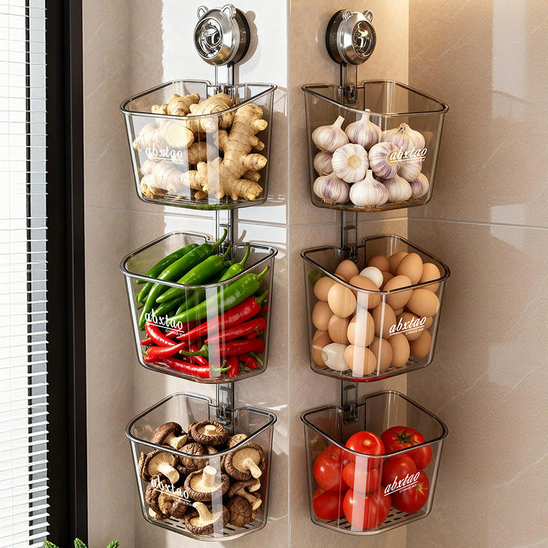 Wall Mounted Onion Ginger Garlic Storage Basket Suction Rack