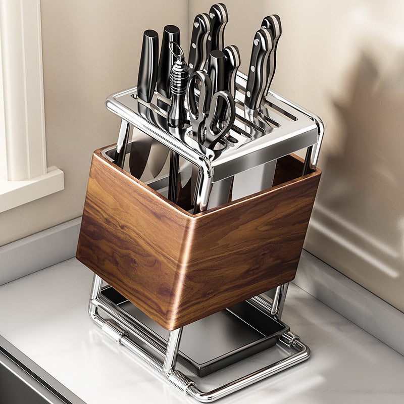 Wood Grain Knife Holder Storage Rack Kitchen Countertop Organizer