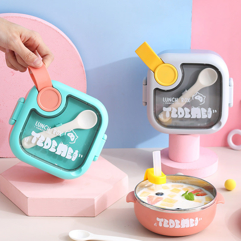 Stainless Steel Kids Food Bowl Insulated Baby Lunch Box Set