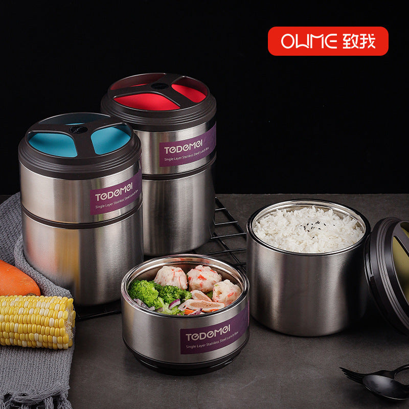 304 Stainless Steel Vacuum Insulated Round Lunch Box Portable Satchel