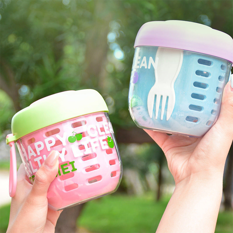 Double Layer Salad Cup Portable Fruit Cup Draining Fresh Keeper