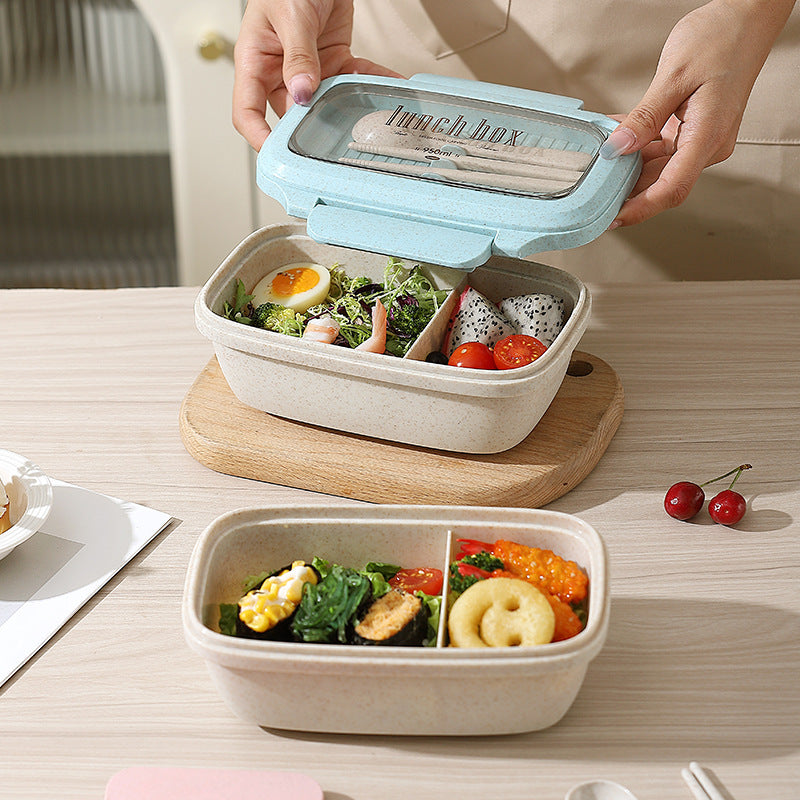 Wheat Straw Compartment Lunch Box Microwave Safe Salad Box Sealed