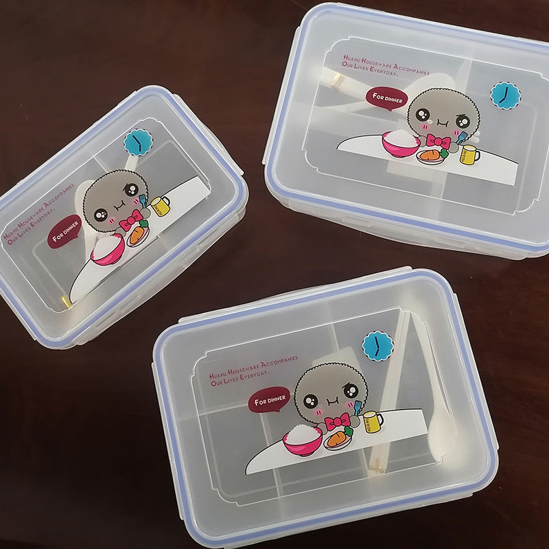 Rectangular Compartment Lunch Box With Cutlery Microwave Safe Sealed