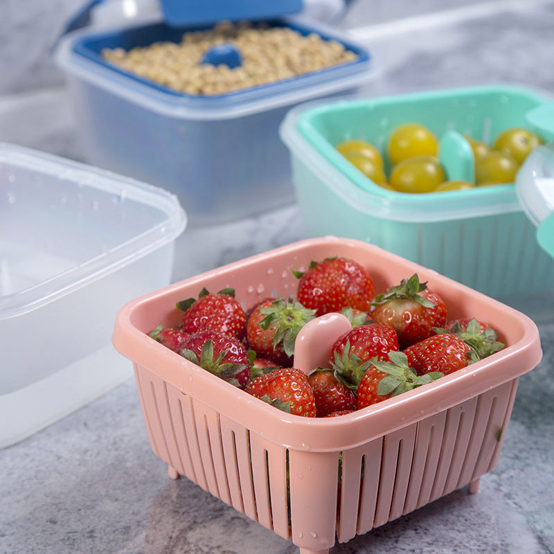 Double Layer Draining Fresh Keeping Storage Box Sealed Fruit Box