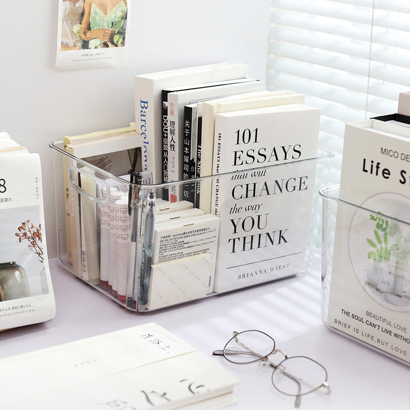 Transparent Desktop Book Storage Box Plastic Organizer Basket