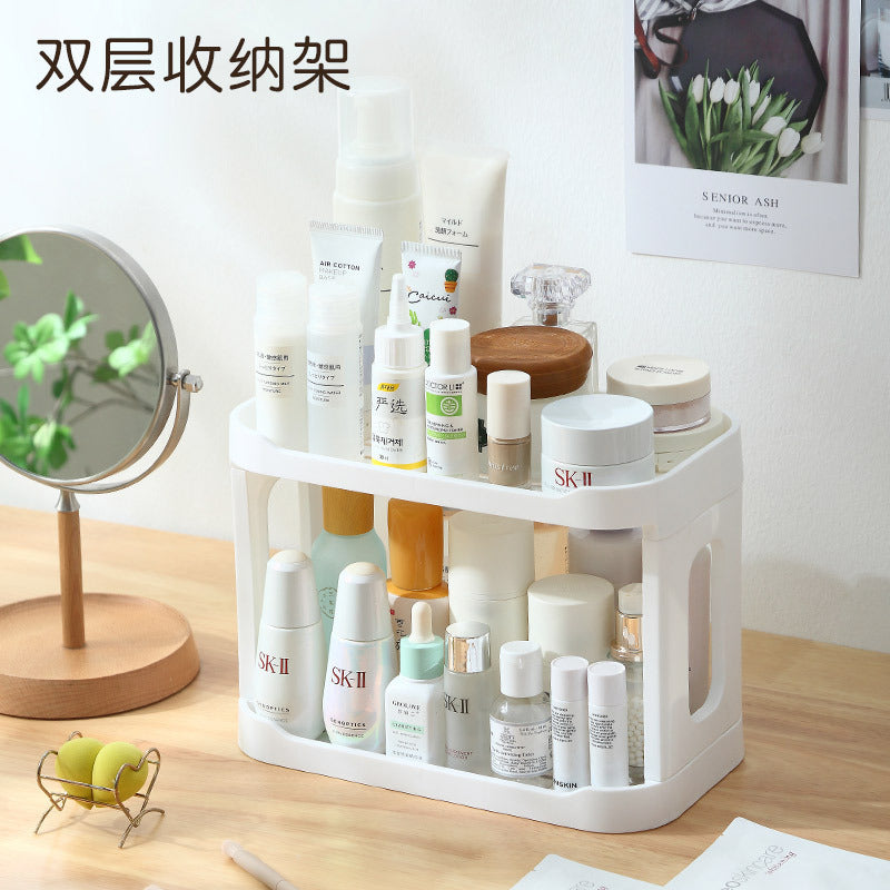 Double Layer Foldable Desktop Storage Box Bathroom Cosmetics Rack