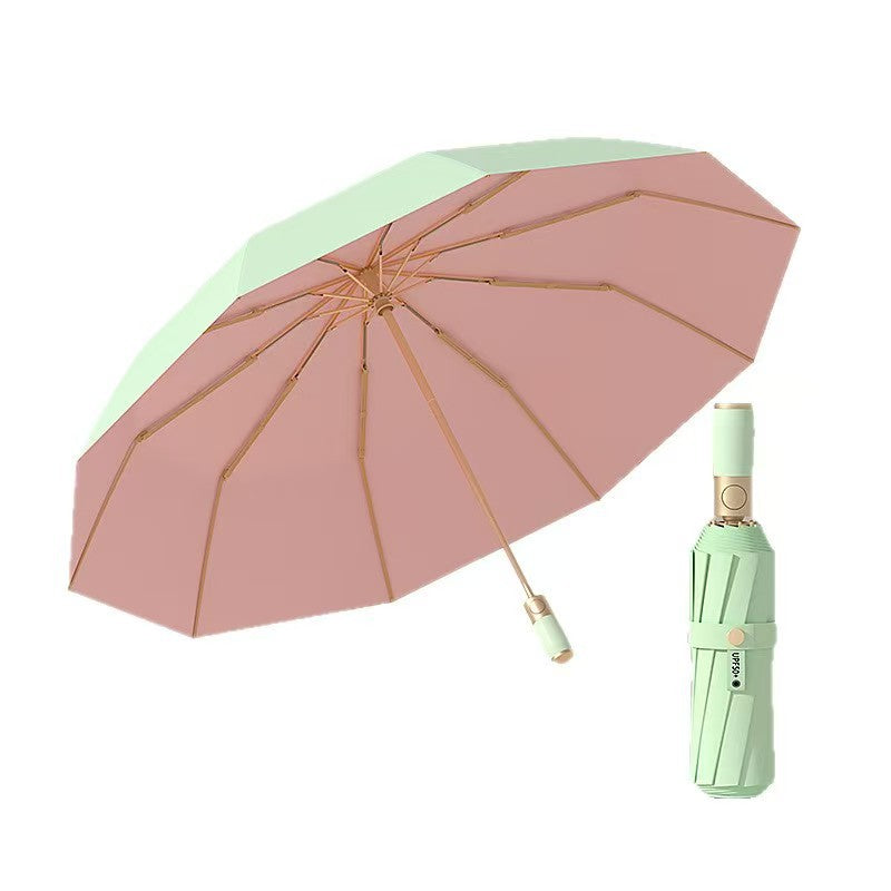 10-Rib Automatic Folding Sun Umbrella Dual-Use Sun Rain UV10