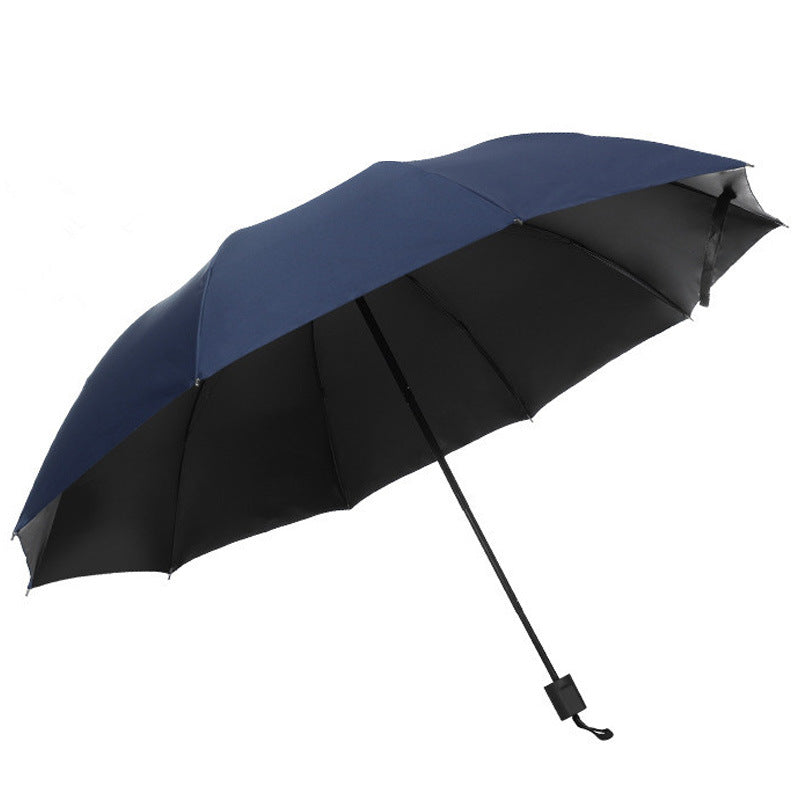 Wholesale Reinforced Three-Fold Black Rubber Sun & Rain Umbrella