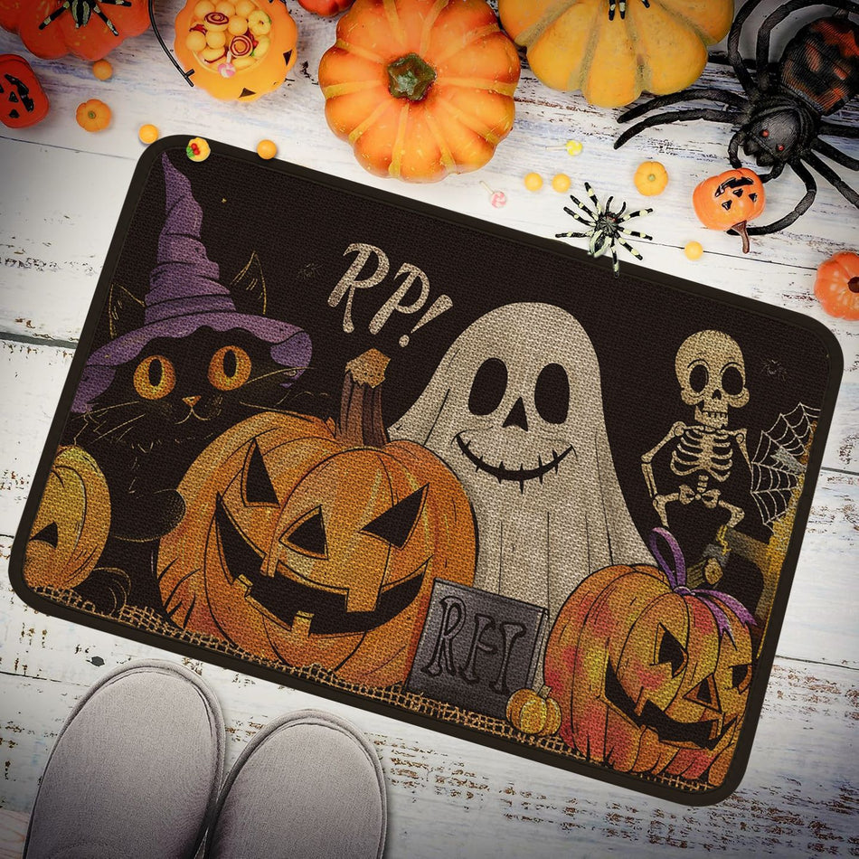 "Spooky Chic" Halloween Linen-Textured Bathroom Mat