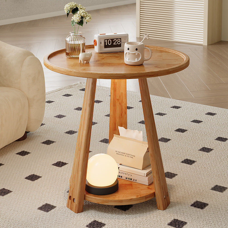 Solid Wood Small Round Movable Sofa Side Table