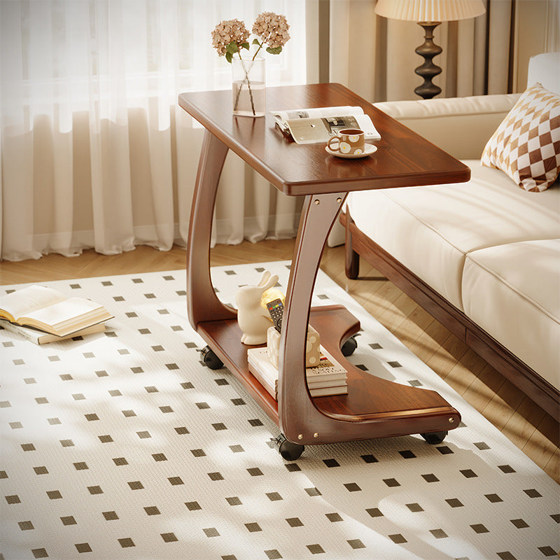 Solid Wood Movable Sofa Side Table with Wheels