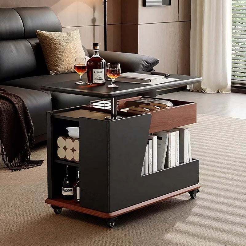 Solid Wood Mobile Liftable Trolley Coffee Table