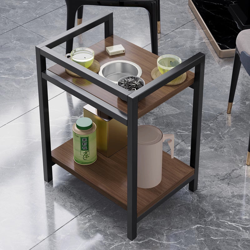 Solid Wood Mahjong Tea Table with Movable Storage Cabinet