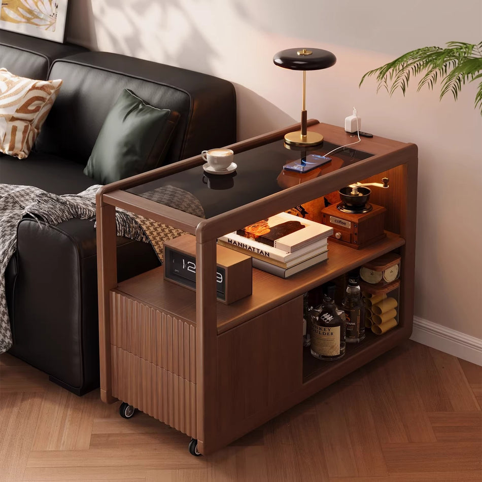 Solid Wood Mobile Sofa Side Cabinet Coffee Table
