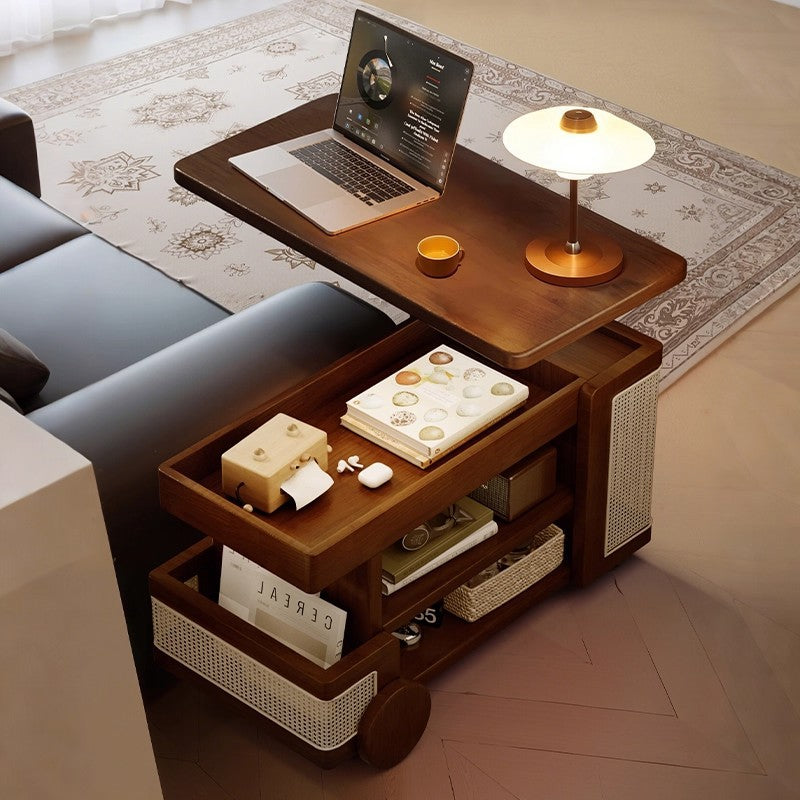 Solid Wood Liftable Mobile Sofa Side Cabinet