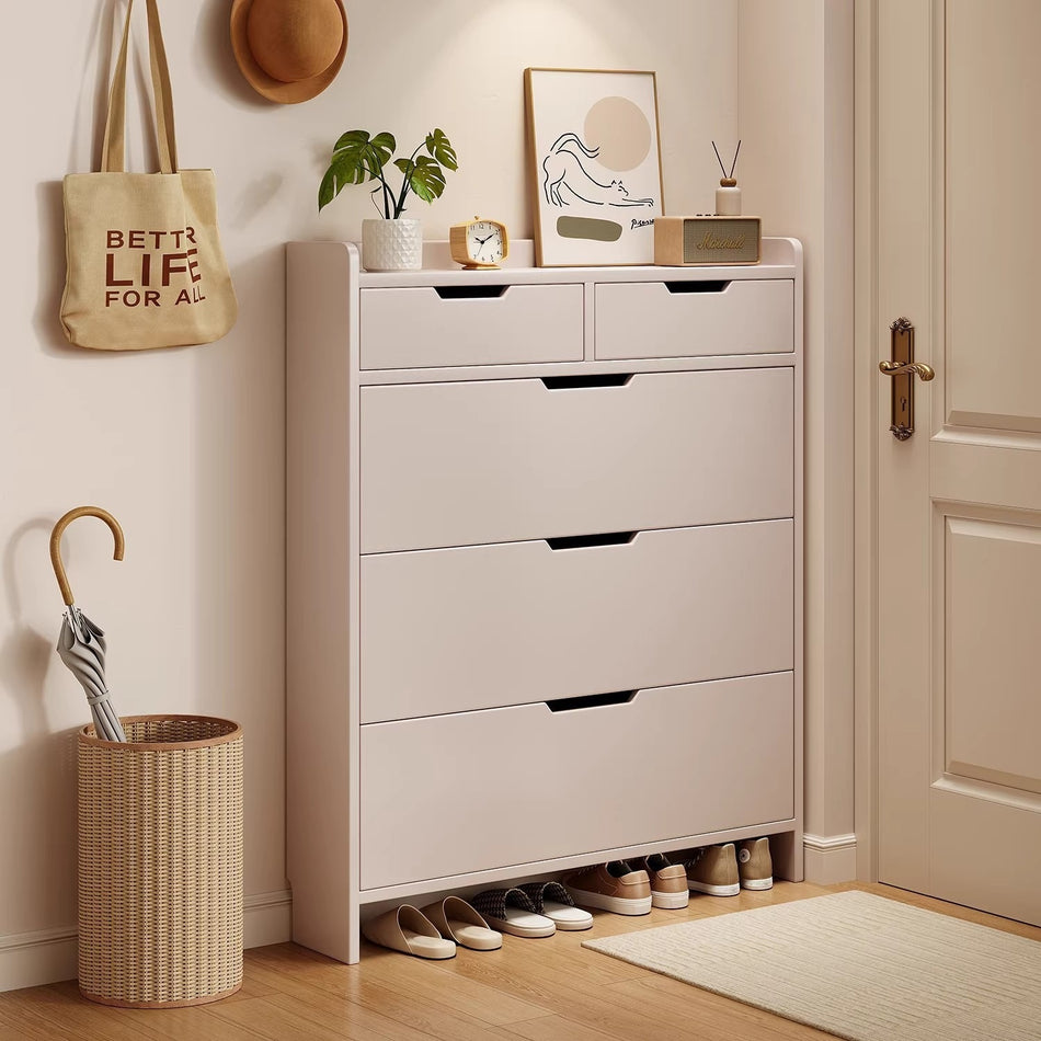 Ultra-Thin Solid Wood Flip Shoe Cabinet with Drawer