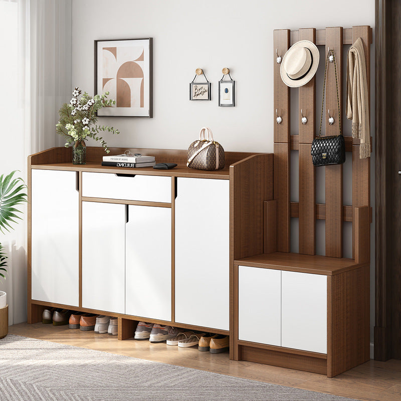 Entryway Shoe Cabinet with Coat Rack and Bench Seat