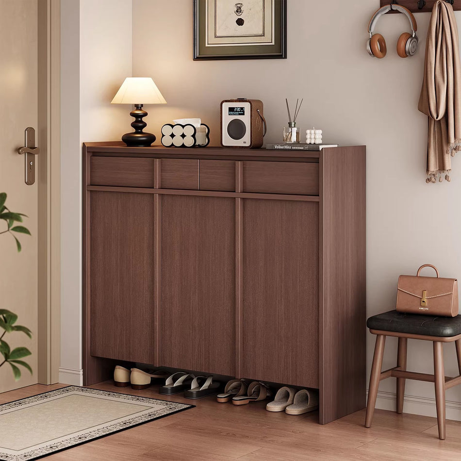 Solid Wood Wall-Mounted Entryway Shoe Storage Cabinet