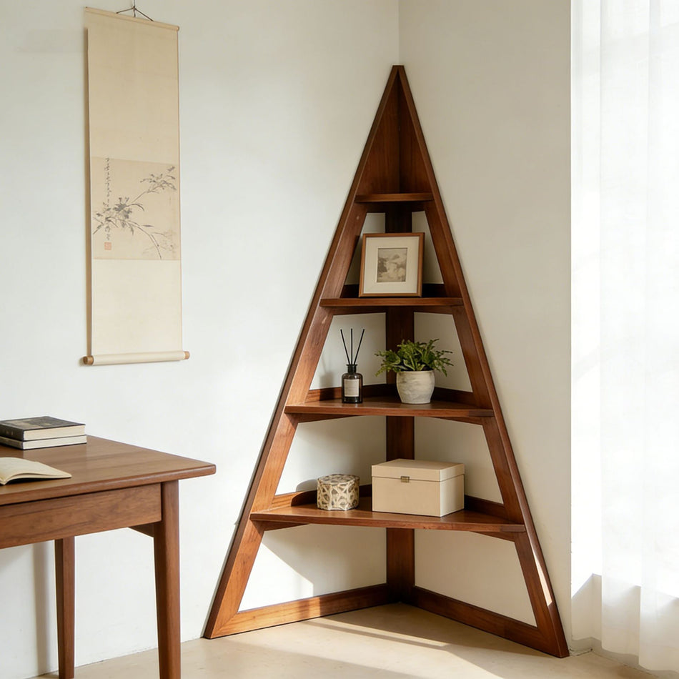 Chinese-Style Solid Wood Cherry Corner Bookshelf