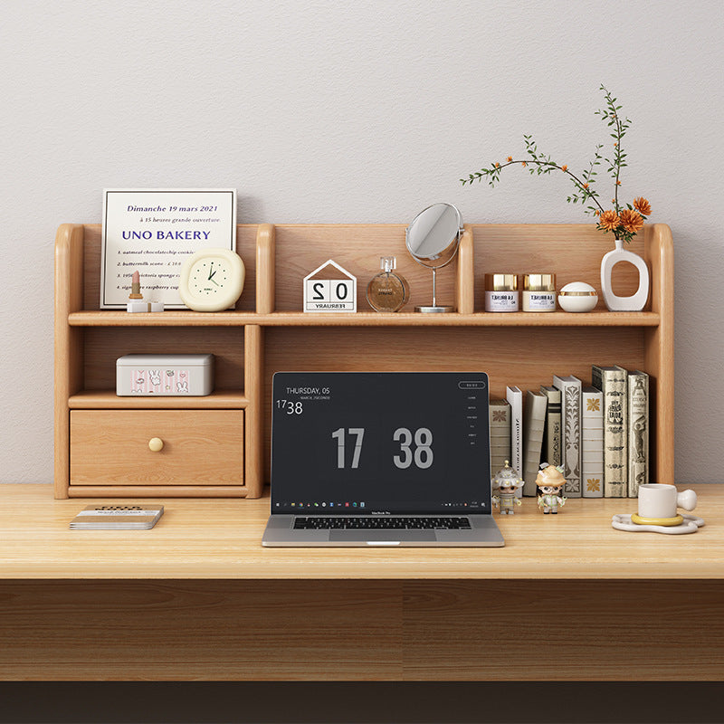 Solid Wood Desktop Bookshelf with Multi-Layer Storage