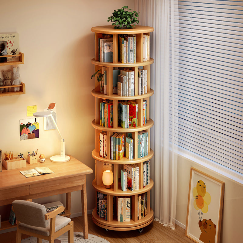 Solid Wood 360° Rotating Corner Bookshelf Cabinet