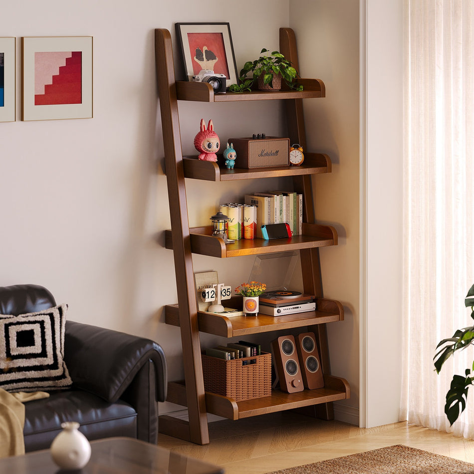 Solid Wood Trapezoidal Floor Bookshelf Storage Rack