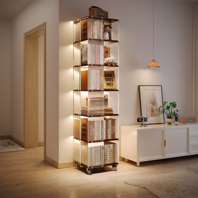 360° Acrylic Rotating Solid Wood Bookshelf Storage Rack