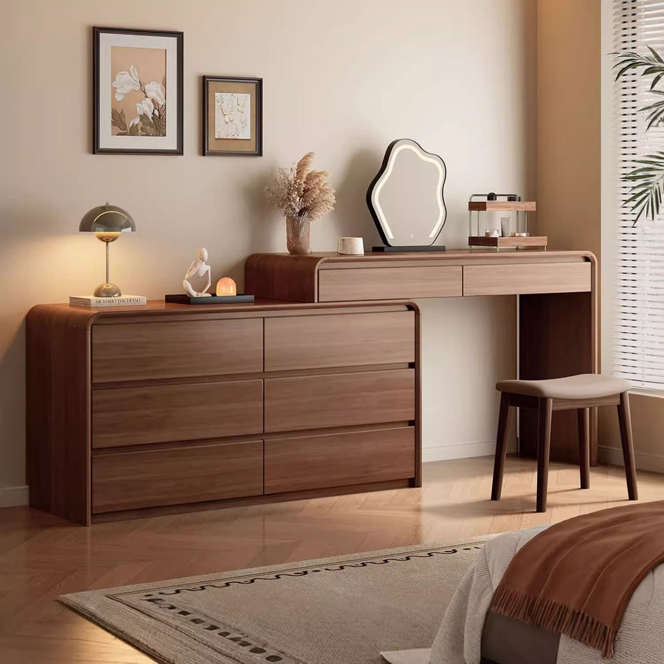 Solid Wood Walnut Dressing Table and Dresser Combo