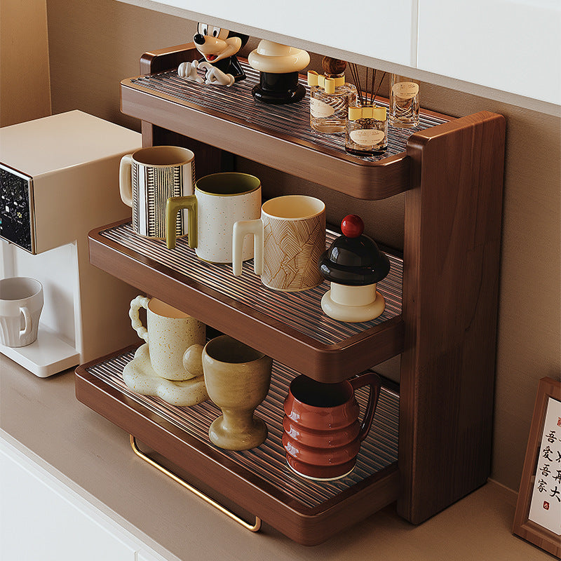 Solid Wood Black Walnut Desktop Cup Storage Rack