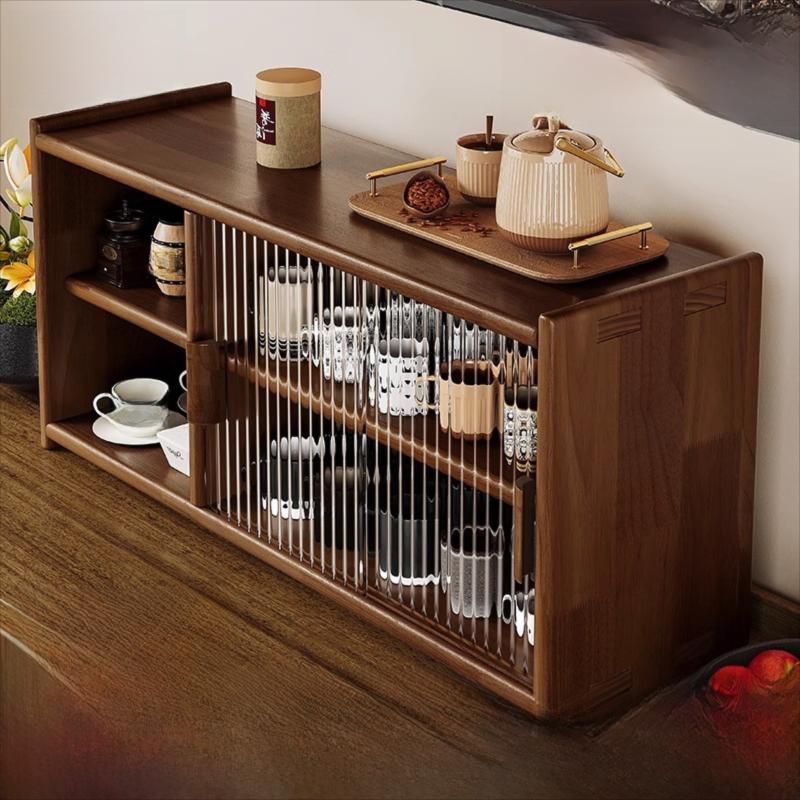 Solid Wood Dustproof Glass Tea Cup Storage Cabinet