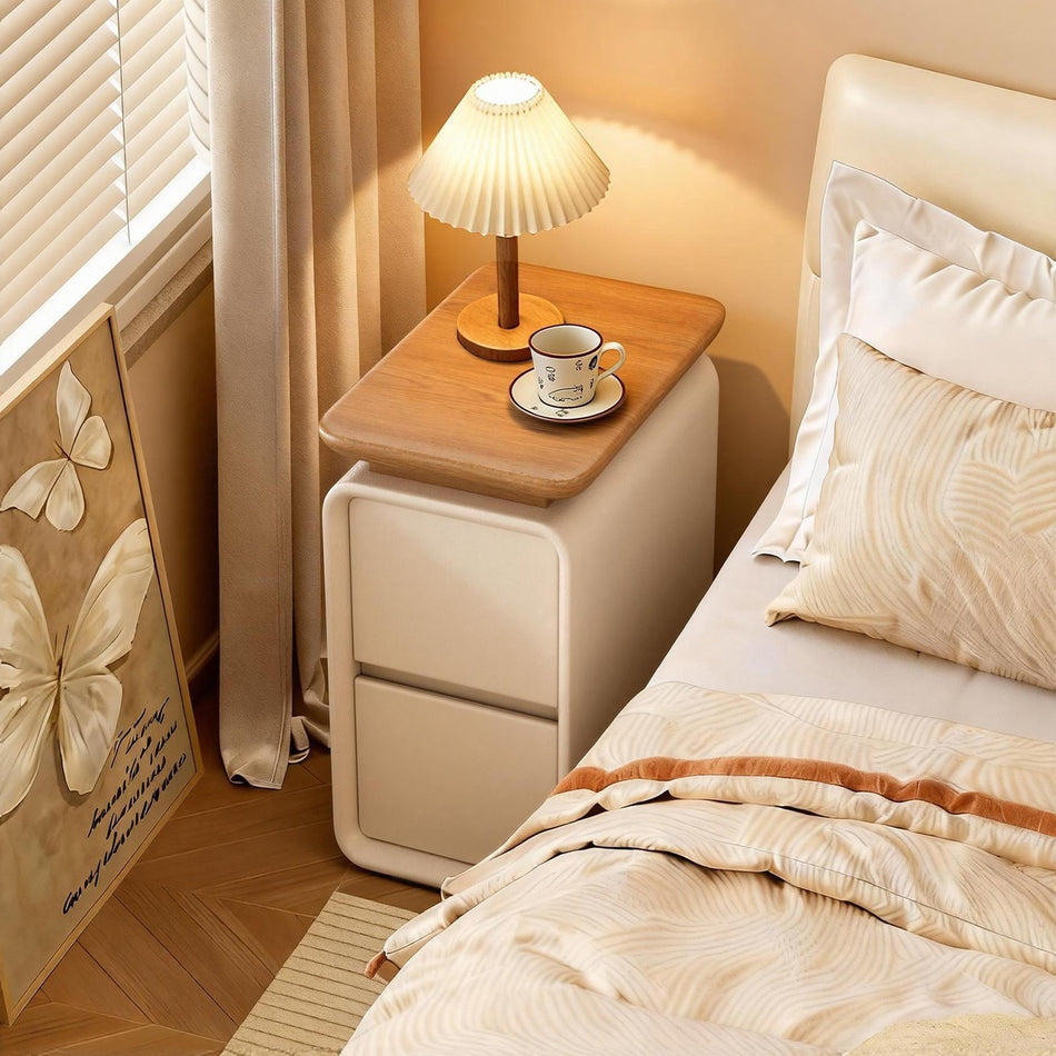 Cream Style Solid Wood Ultra Narrow Bedside Cabinet