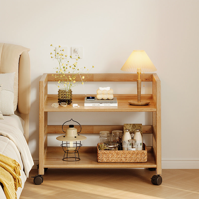 Solid Wood Floor-Standing Bedside Storage Trolley Rack