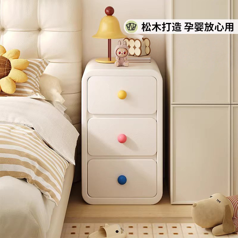 Ultra Narrow Cream Style Solid Wood Bedside Cabinet
