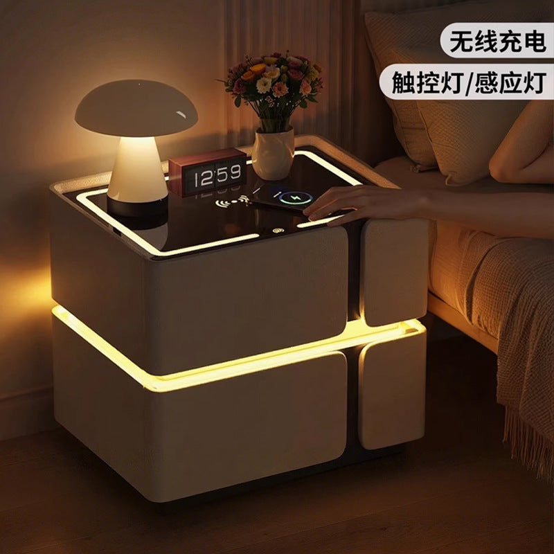 Smart Bedside Table with Light and Charging Storage Cabinet