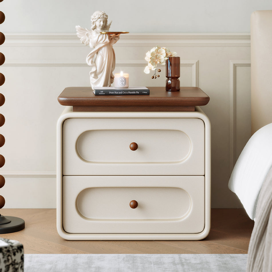 Cream Light Luxury Solid Wood Bedside Storage Cabinet