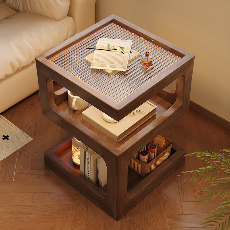 Solid Wood Bedside Storage Cabinet with Lamp