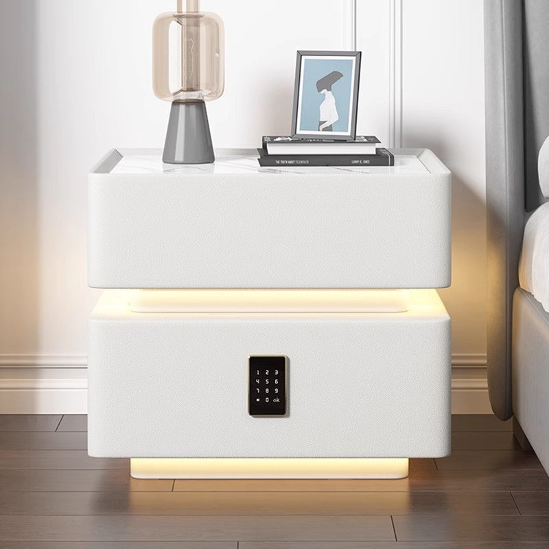 Cream Style Modern Bedside Table with Lamp Storage Cabinet