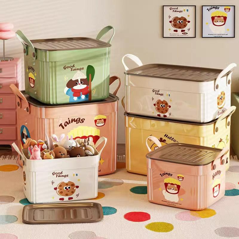 Cartoon Storage Box with Lid for Toys, Snacks & Clothes