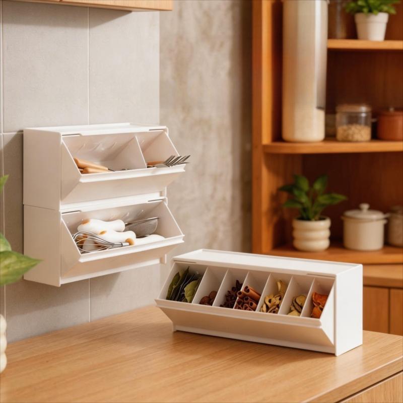 Wall Mounted Magnetic Spice Storage Box with Compartments