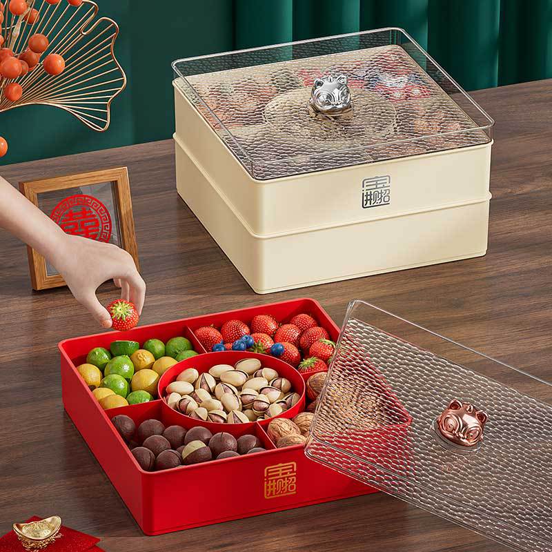 Double Layer Festive Fruit & Candy Storage Plate with Lid