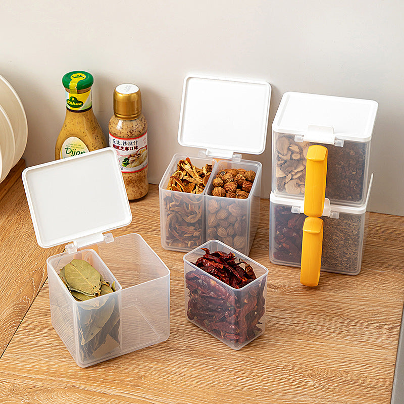 Transparent Multi-Grid Spice Storage Box with Lid for Kitchen