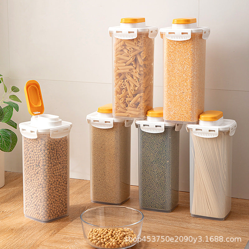 Sealed Transparent Square Grain Storage Jar for Kitchen