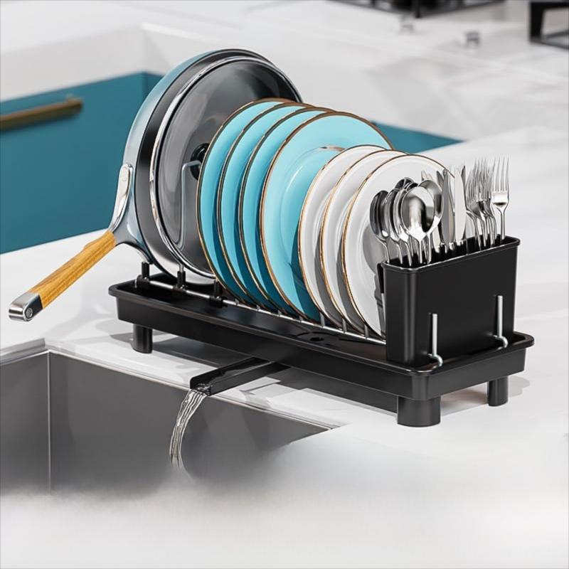 Single Layer Kitchen Dish Rack with Drain Tray Organizer